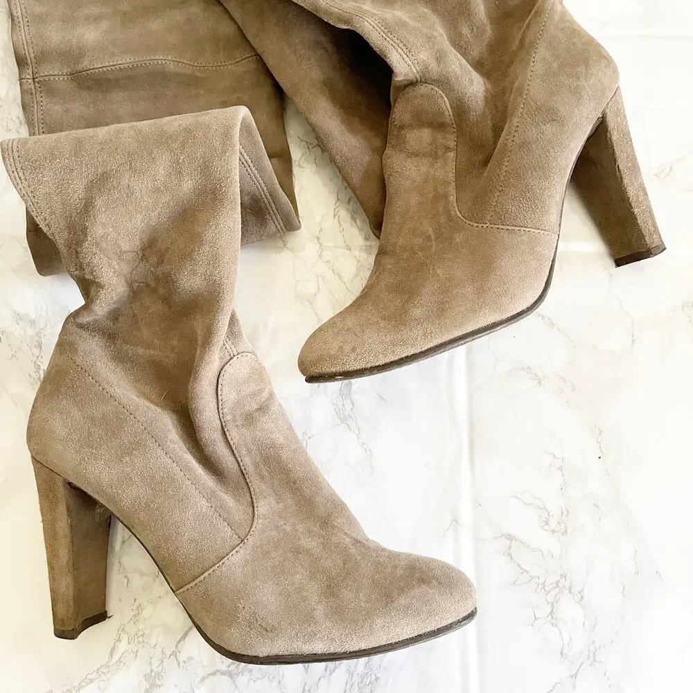 STUART WEITZMAN Highland Suede Over The Knee Boot Light Gray 8
